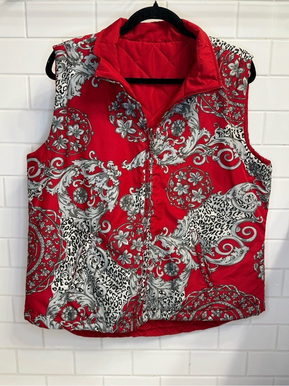 Mountain Lake Red and White Quilted Paisley Print Vest